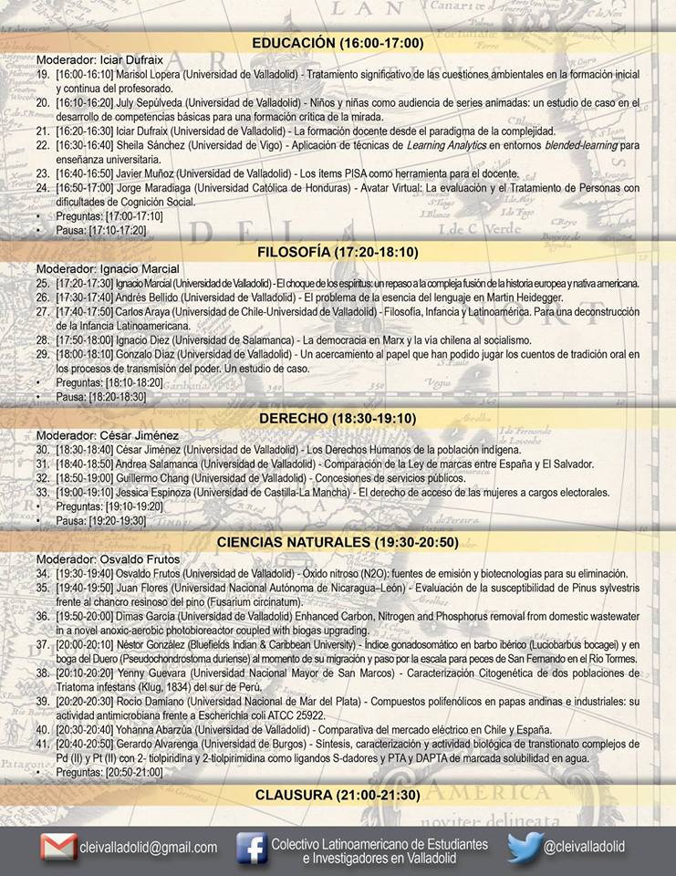 Programa completo de la II Jornada Académica de Investigadores Latinoamericanos. Cartel: UVa.