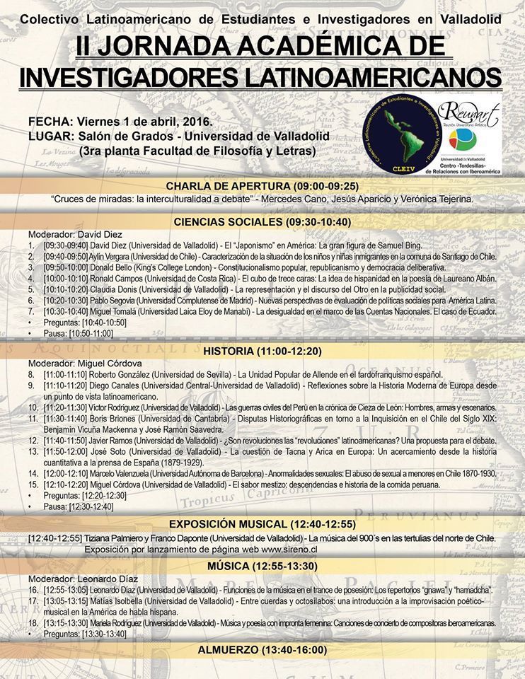 Programa completo de la II Jornada Académica de Investigadores Latinoamericanos. Cartel: UVa.