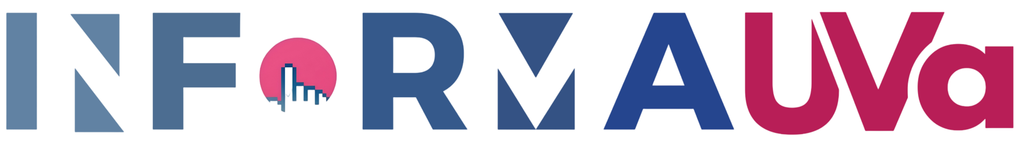 La imagen muestra el logo de InformaUVa, la revista de la Universidad de Valladolid, con tonos azules y rosas
